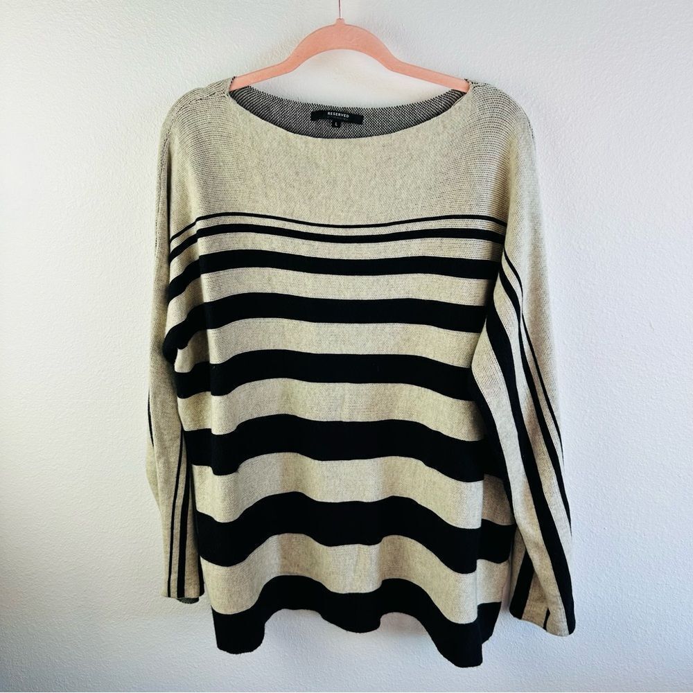 Reserved Beige Black Striped Wool Blend‎ Sweater Size L